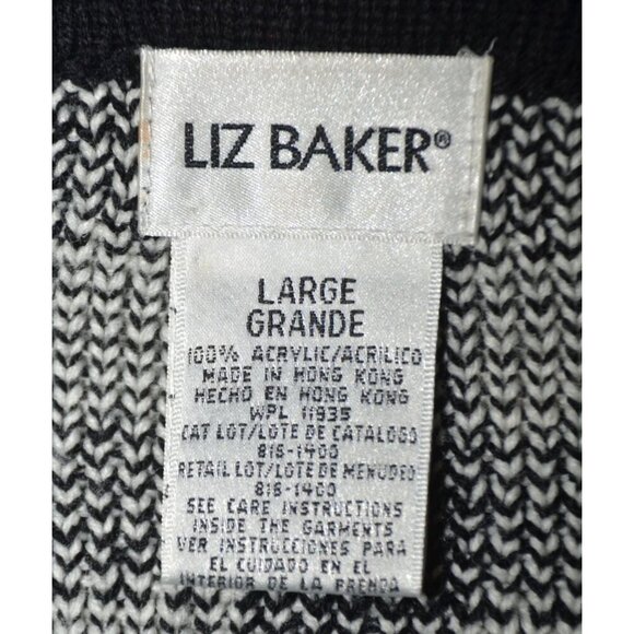 Liz Baker Ladies L Houndstooth Black Check Cardigan Sweater Gold Buttons Vintage - Picture 8 of 9